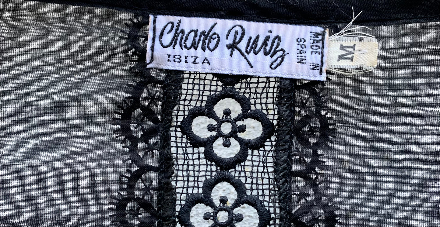 Charo Ruiz Black Crochet Wrap Top