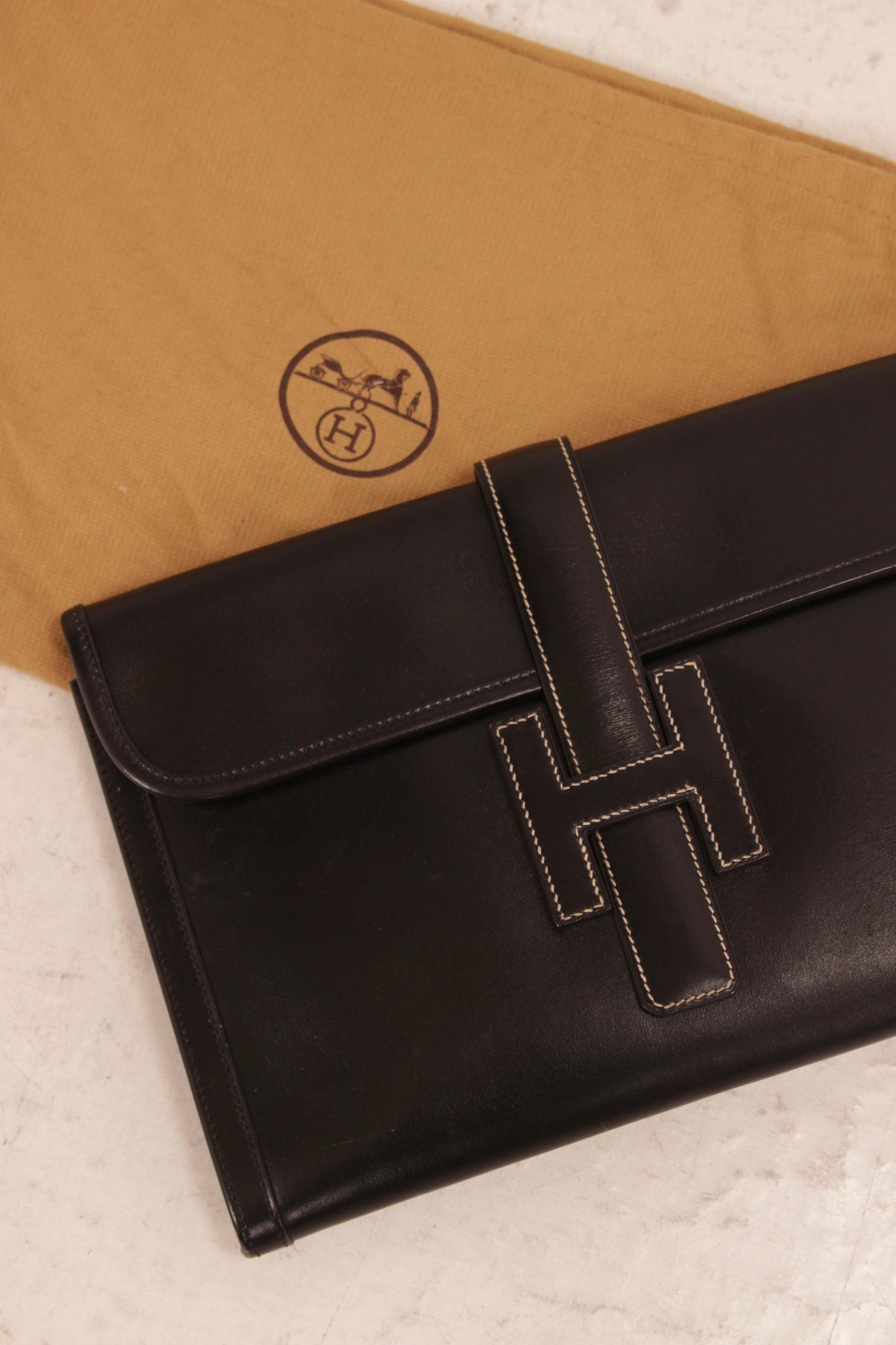 Vintage Hermes Black Jige PM Leather Clutch Bag