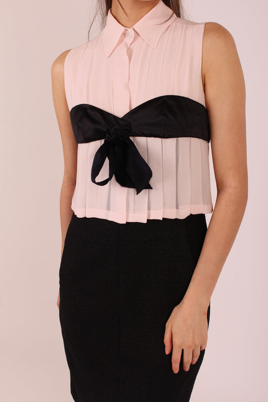 Load image into Gallery viewer, Chanel Signature Pink/Black Pleated Silk and Boucle Dress
