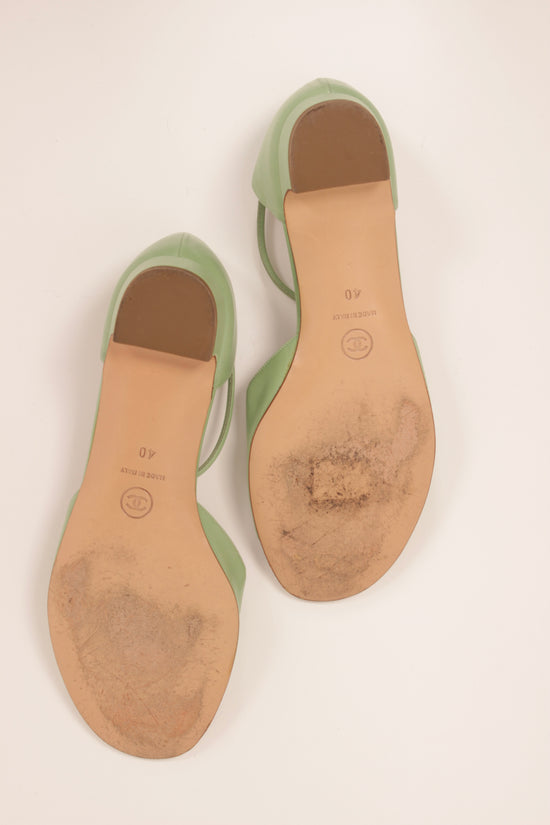 Vintage Chanel Green Leather Flower Sandals