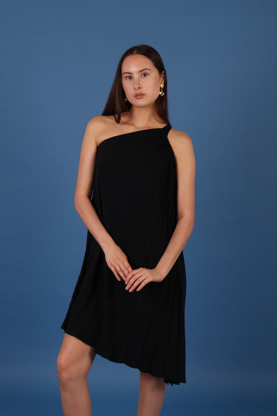 Dior Black Pleated Silk One Shoulder Dress