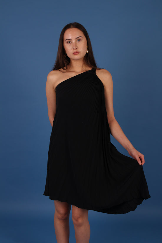 Load image into Gallery viewer, Dior Black Pleated Silk One Shoulder Dress
