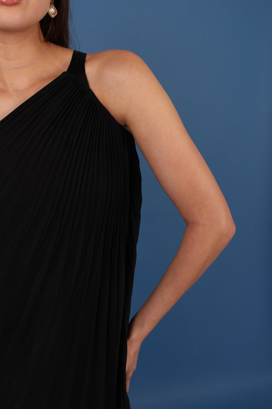 Load image into Gallery viewer, Dior Black Pleated Silk One Shoulder Dress
