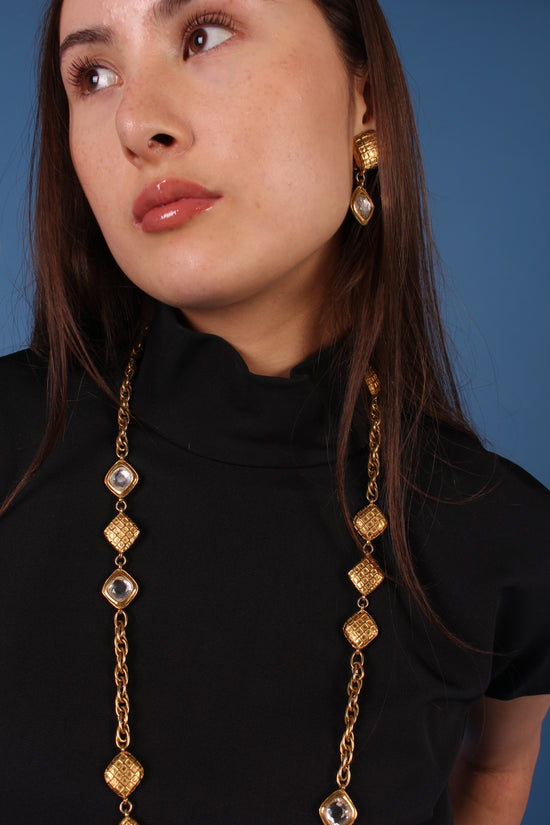 Load image into Gallery viewer, Vintage Chanel Gold Twin-Piece Necklace &amp;amp; Earring Set 
