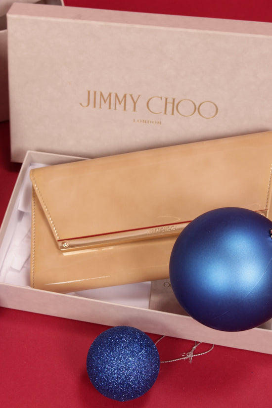 Jimmy Choo Cream Patent Leather Margot Chain Clutch