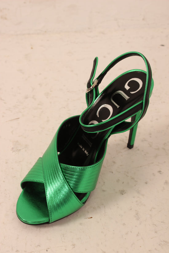 Gucci Green Metallic Sandal Heels - nib