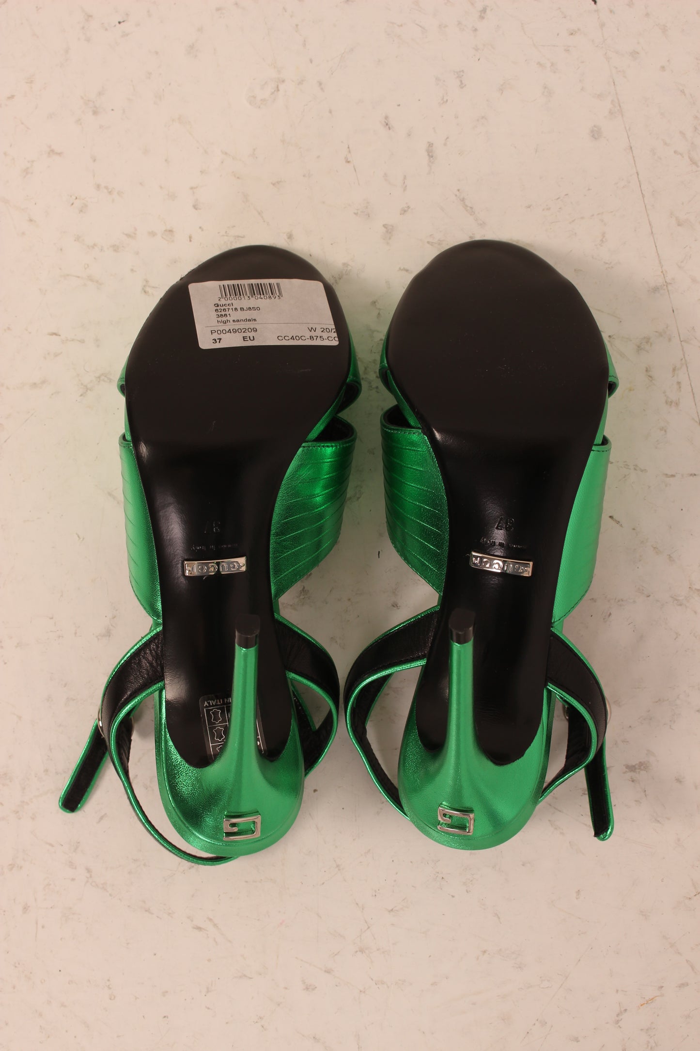 Gucci Green Metallic Sandal Heels - nib