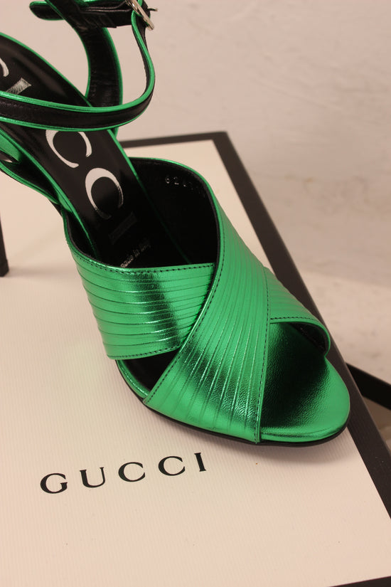 Gucci Green Metallic Sandal Heels - nib