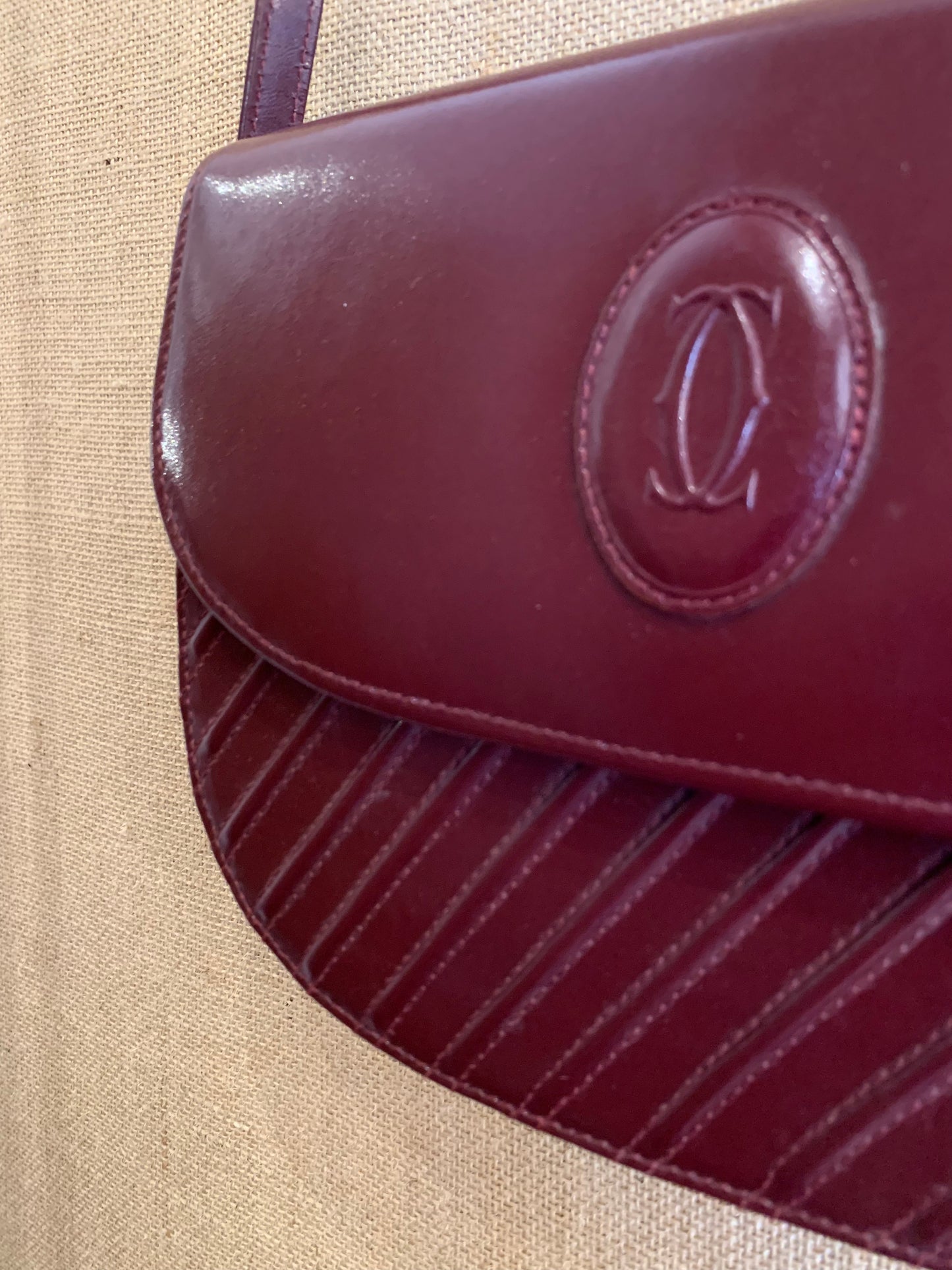 Vintage Cartier Cross Body Burgundy Leather Bag