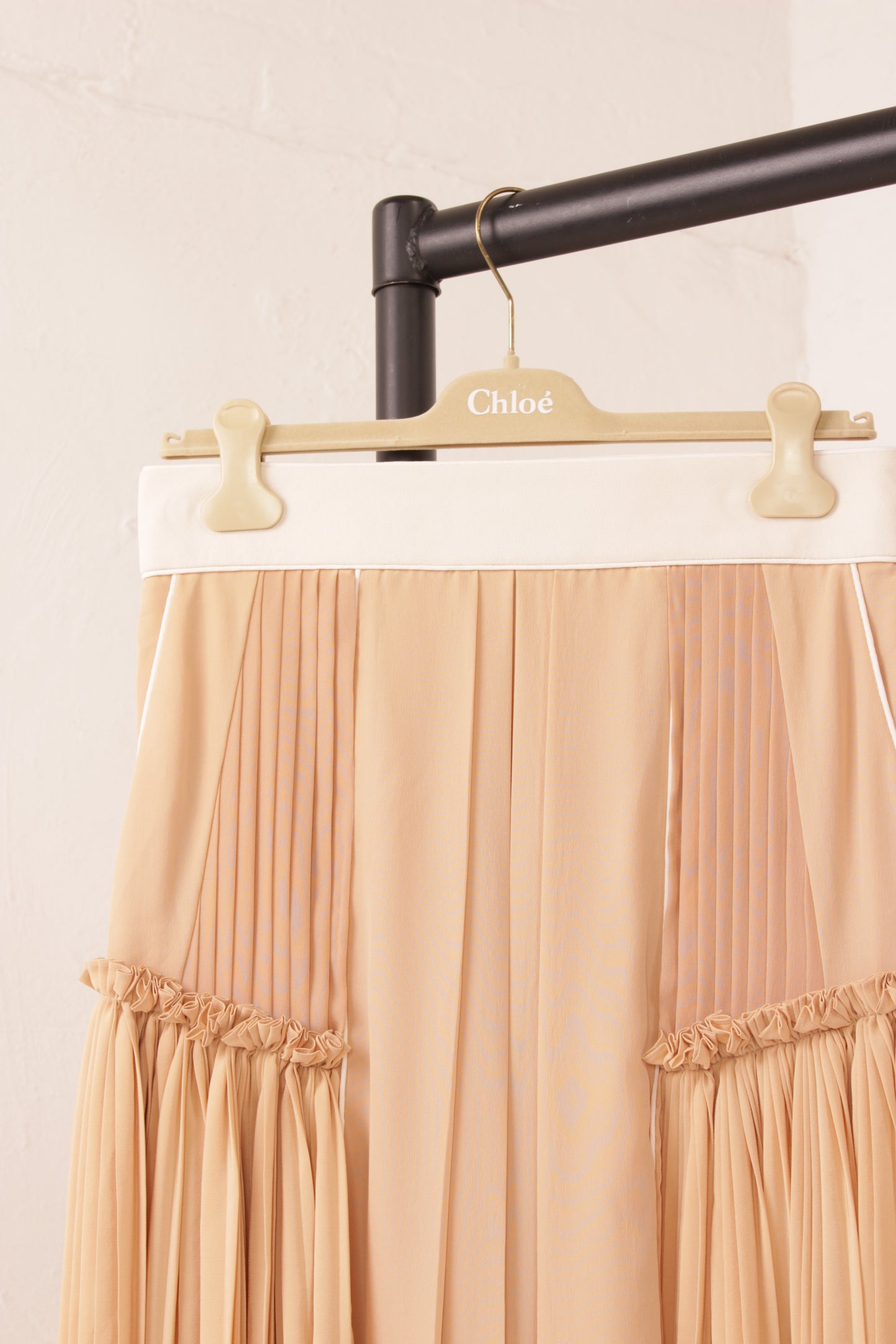 Chloe Beige Silk Pleated Skirt