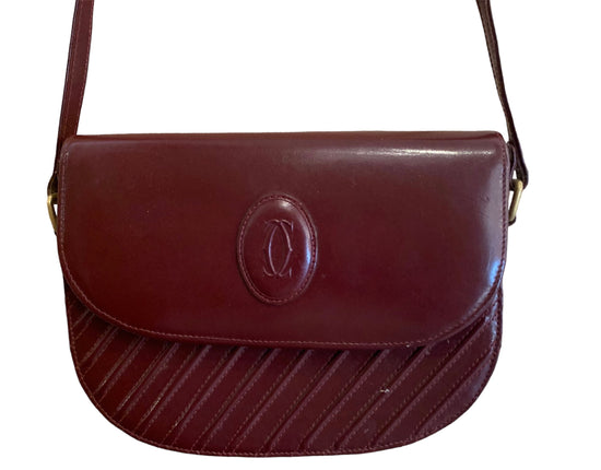 Vintage Cartier Cross Body Burgundy Leather Bag