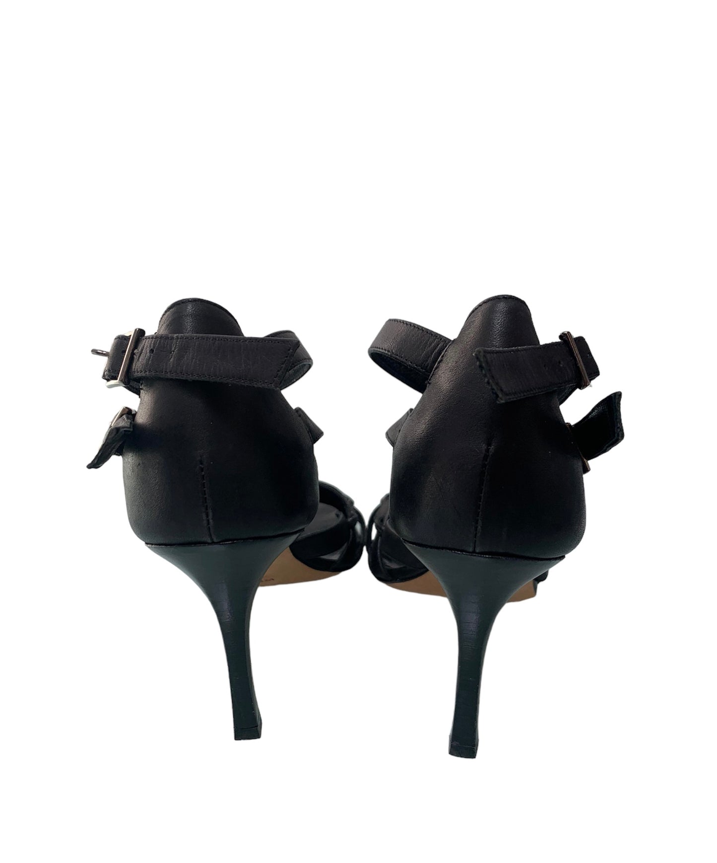 Load image into Gallery viewer, Manolo Blahnik Double Buckle Black Leather Heels
