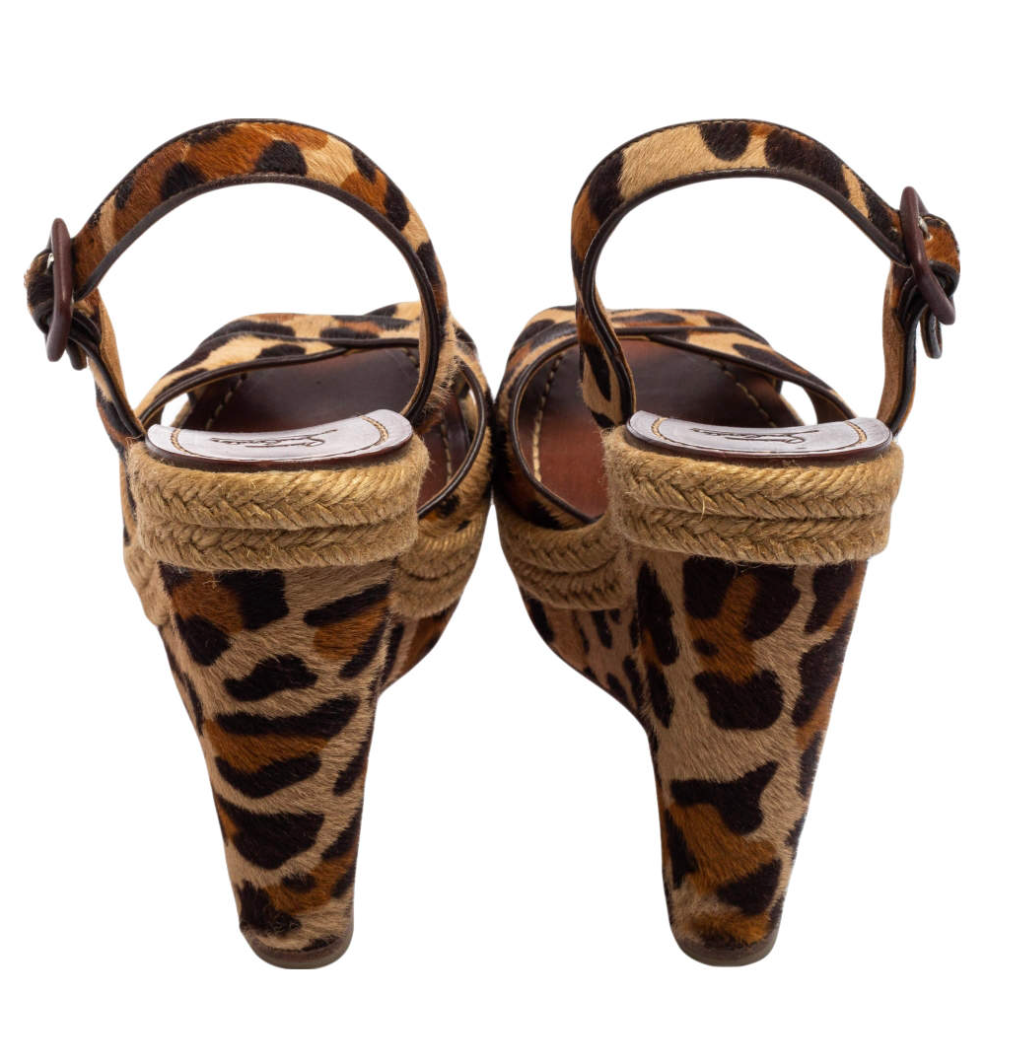Christian Louboutin Pony Hair Leopard Wedge Sandals