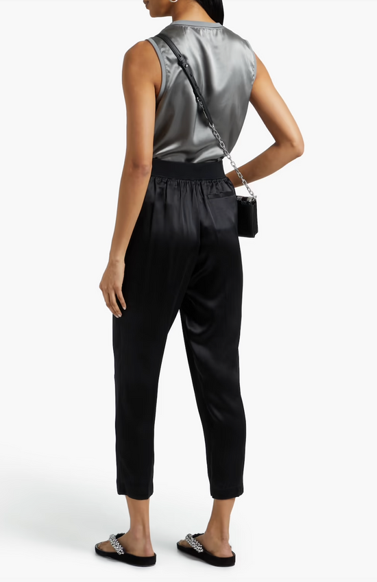 Load image into Gallery viewer, ATM Cropped Silk-Satin Black Tapered Trousers
