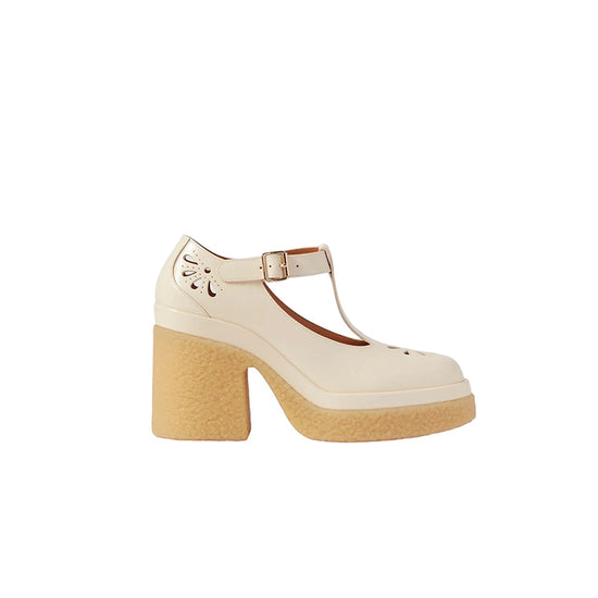 Chloé Ivory Cutout Glossed-leather Mary Jane Pumps- New