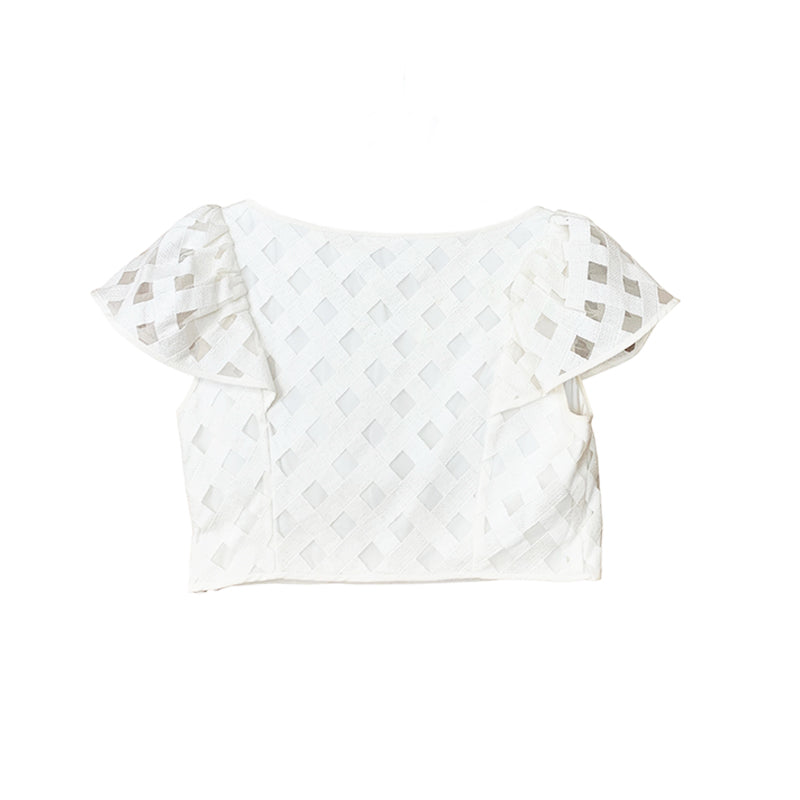 Milly White Cross-Hatched Cropped Top