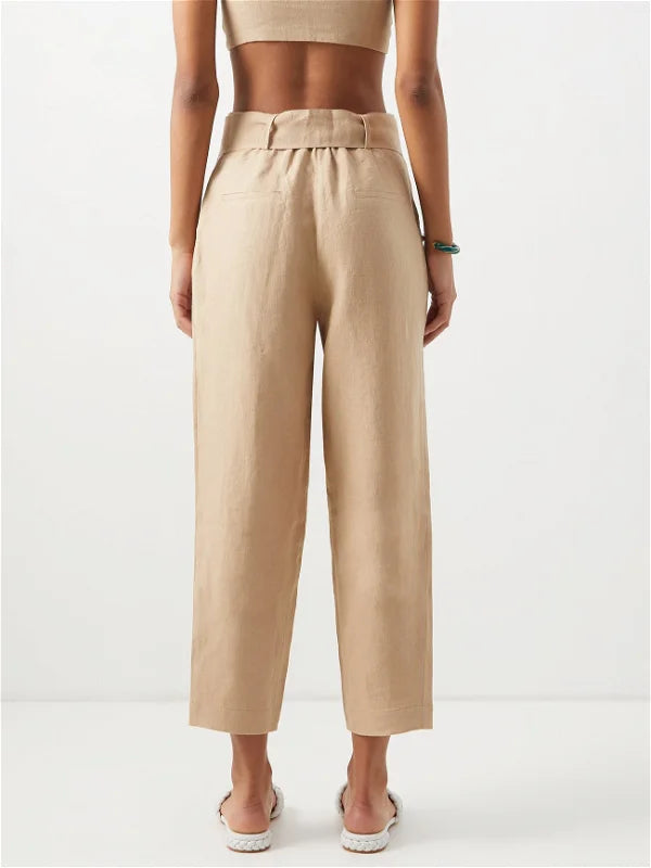 Casa Raki Cropped Beige Linen Trousers