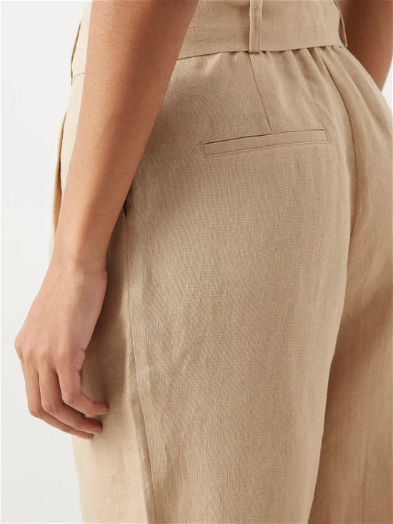 Casa Raki Cropped Beige Linen Trousers