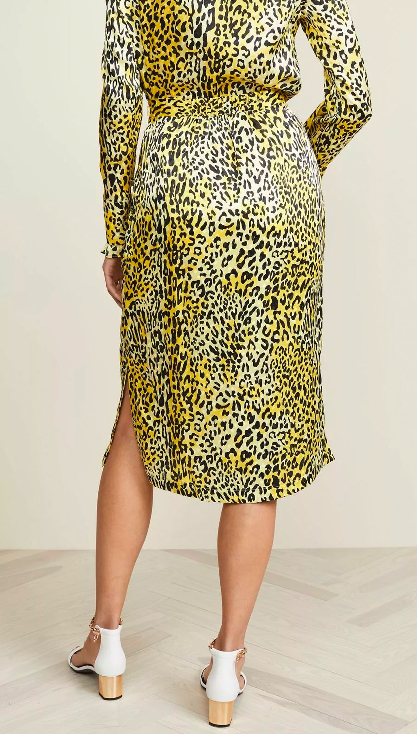 Baum Und Pferdgarten Yellow Silk Leopard Print Skirt