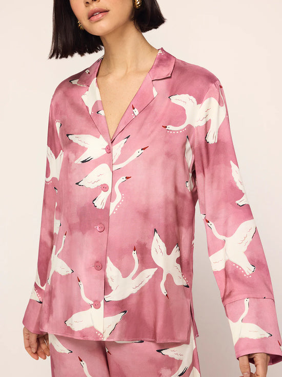 Kitri Pink Swans Satin Shirt - nwt