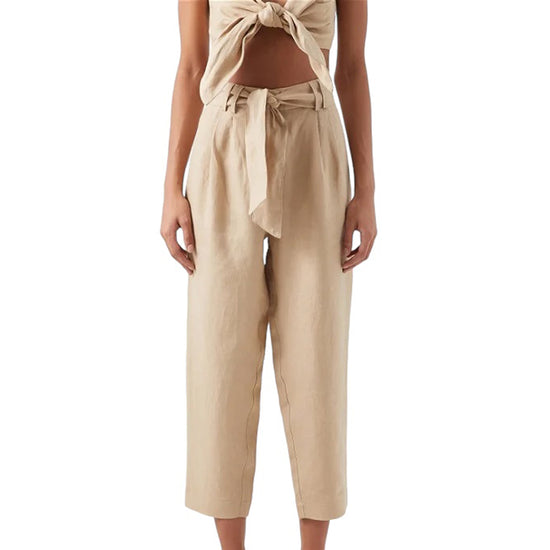 Casa Raki Cropped Beige Linen Trousers