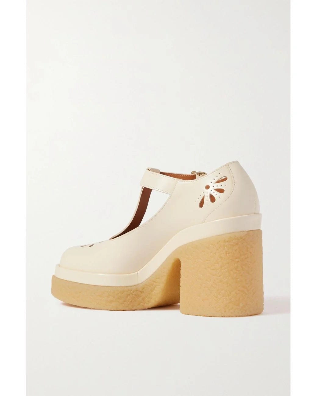 Chloé Ivory Cutout Glossed-leather Mary Jane Pumps- New