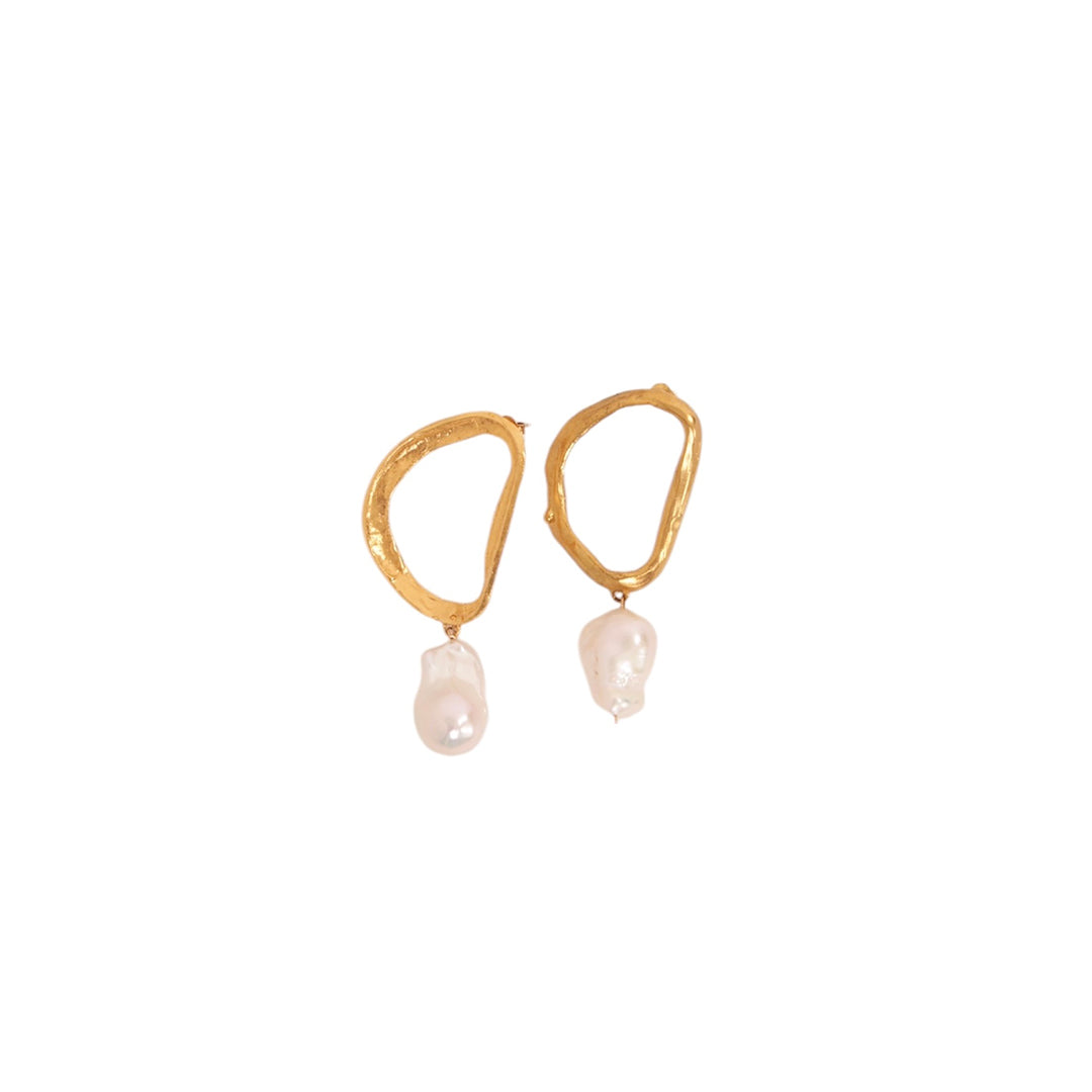 Completed Works Gold Plated Hoop Pearl Drop Earrings