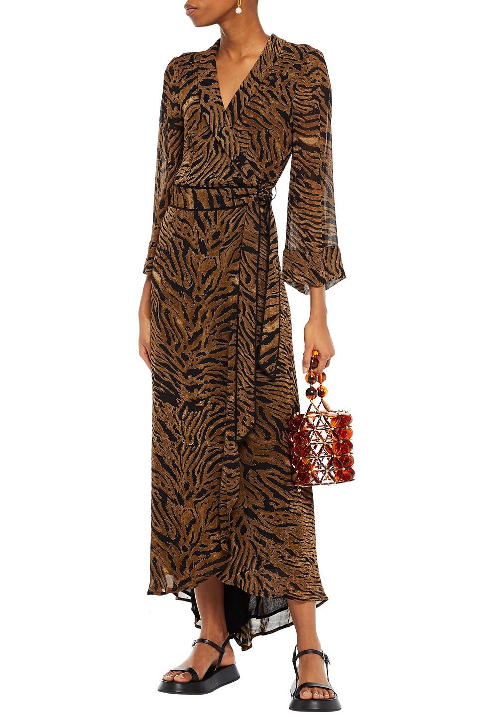 Ganni Tiger-Print Wrap Maxi Dress