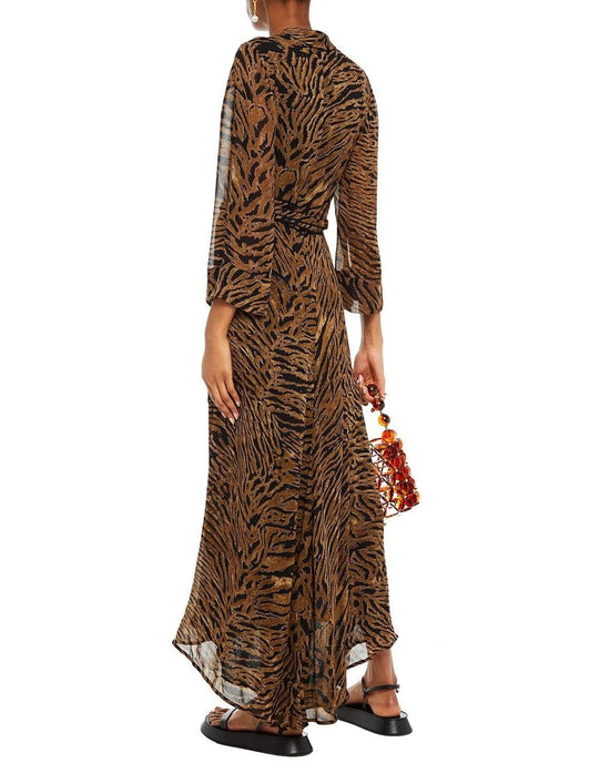 Ganni Tiger-Print Wrap Maxi Dress