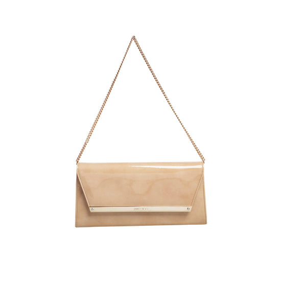 Jimmy Choo Cream Patent Leather Margot Chain Clutch