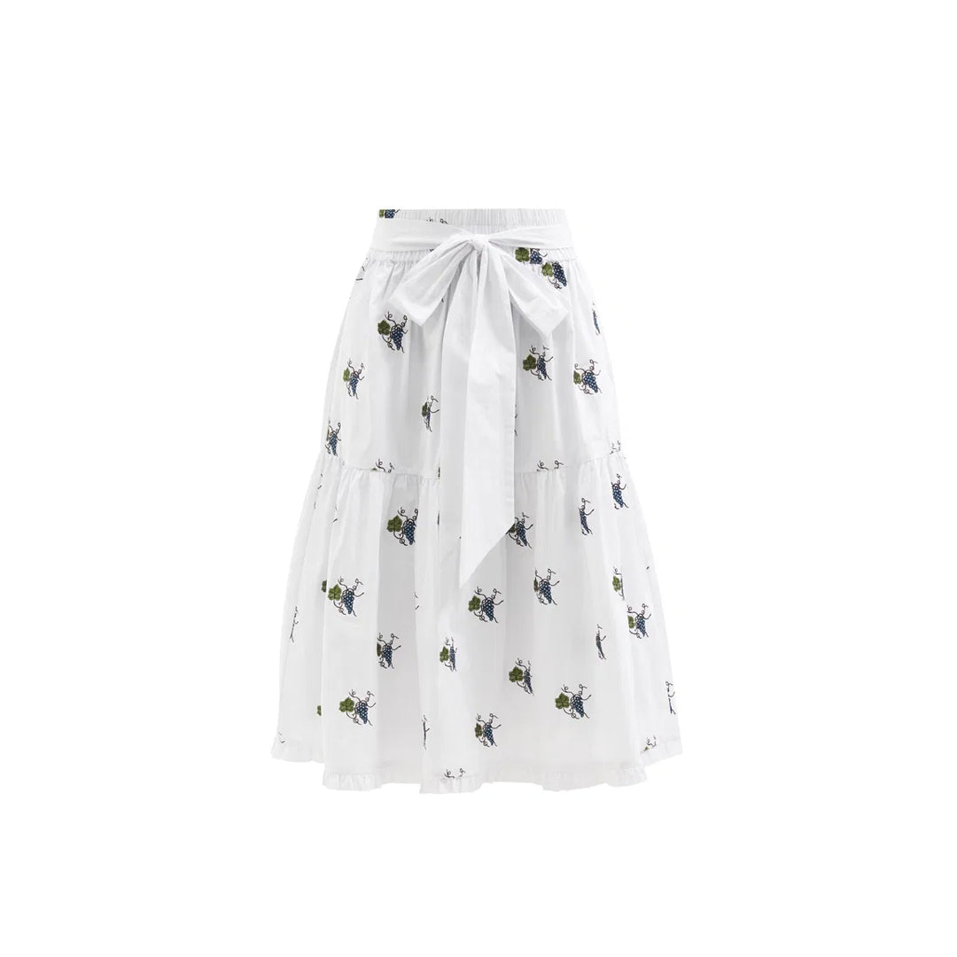 Shrimps Grape Embroidered Cotton Midi Skirt