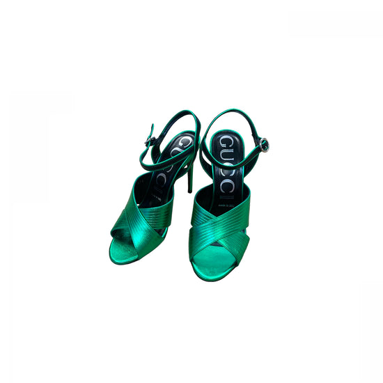 Gucci Green Metallic Sandal Heels - nib