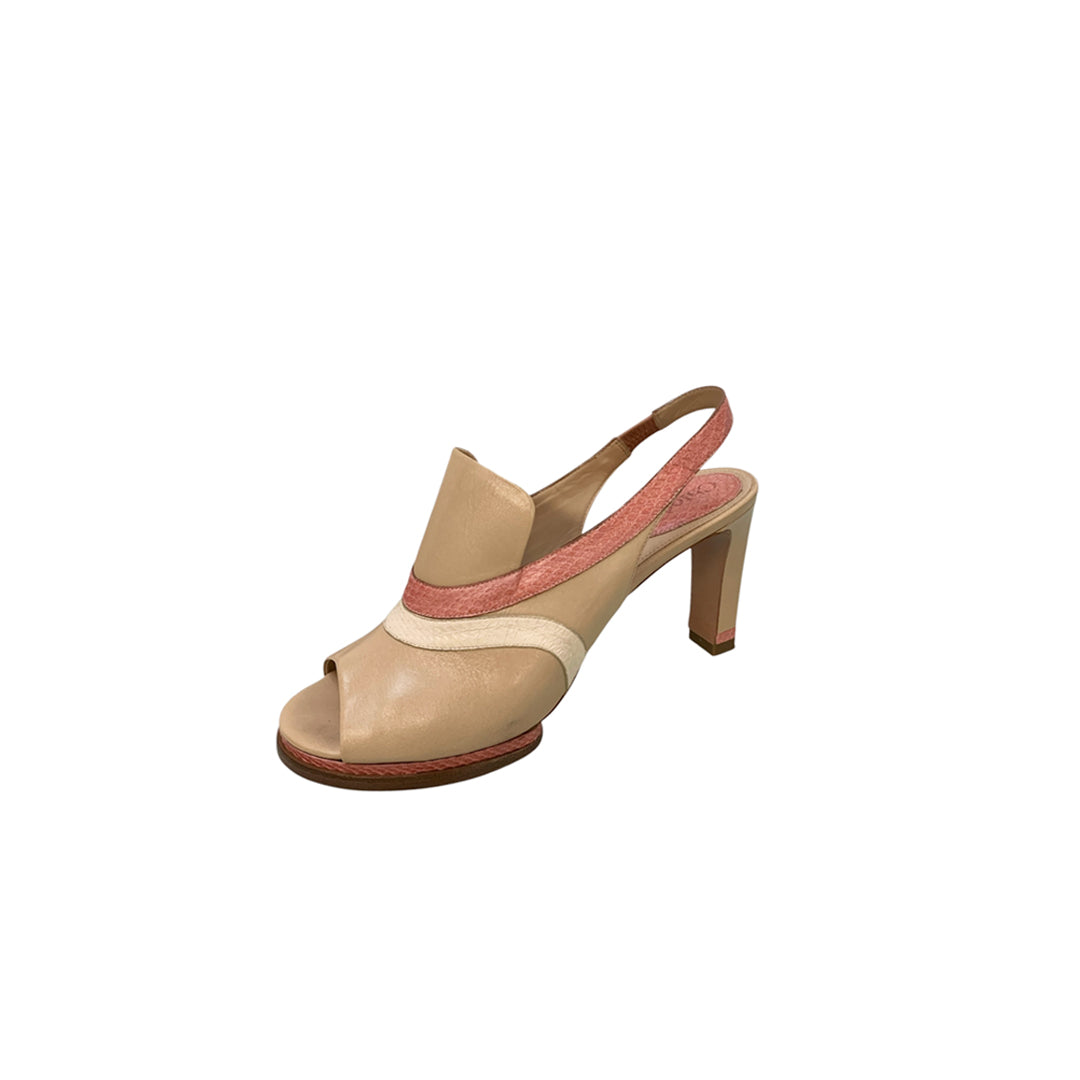 Chloe Beige Leather Slingback Heels