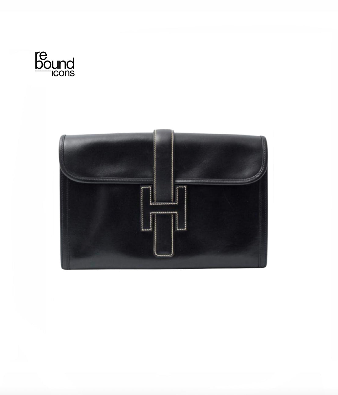 Vintage Hermes Black Leather Jige Clutch