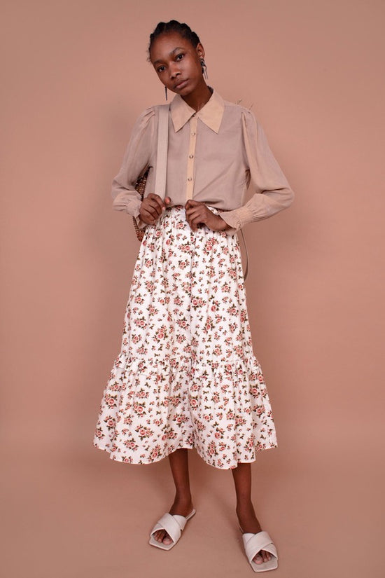 Meadows Rose Print Cotton Skirt