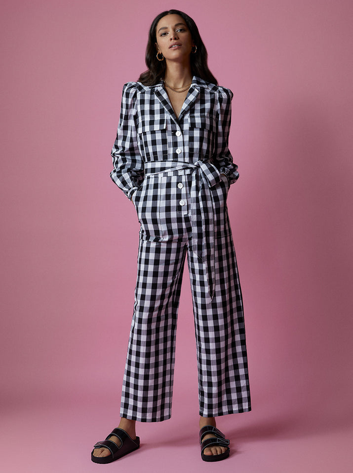 Load image into Gallery viewer, Kitri Black White Gingham Jumpsuit
