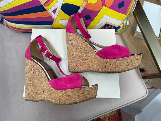 Load image into Gallery viewer, Jimmy Choo Pink Cork Wedges
