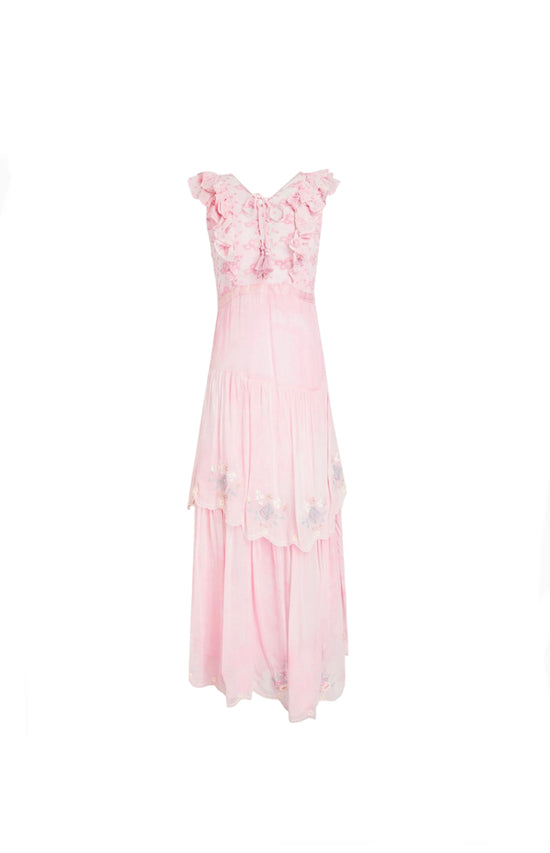 Loveshackfancy Pink Embroidered Maxi Dress - nwt