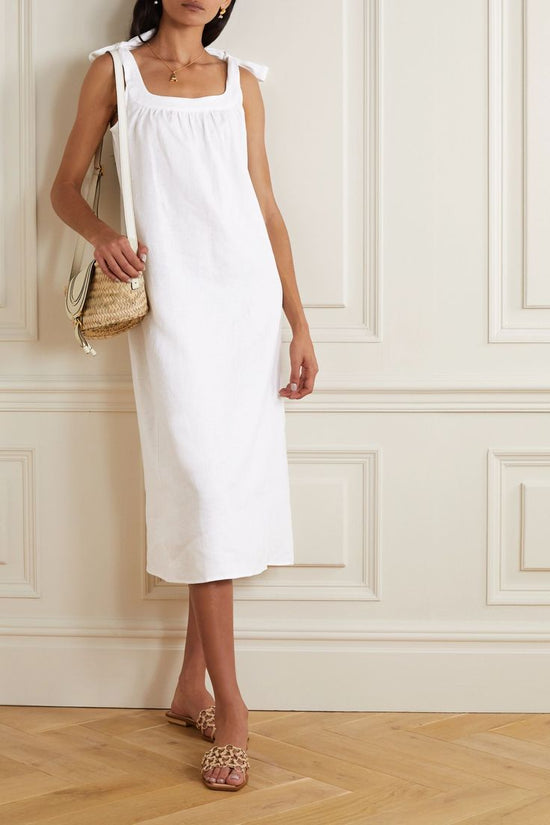 Load image into Gallery viewer, Reformation White Linen Tie Shoulder Dress - nwt
