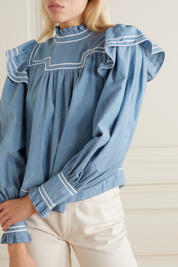 Load image into Gallery viewer, Ulla Johnson Chambray Blouse
