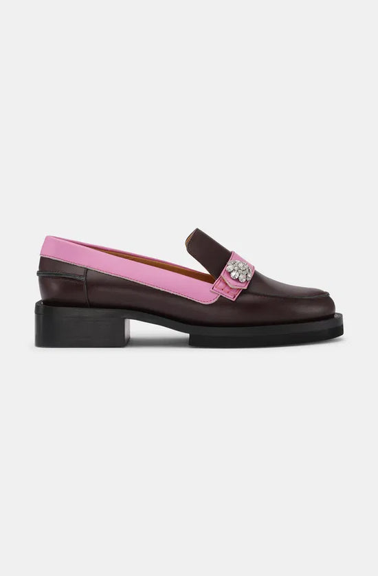 Ganni Pink Burgundy Crystal Loafers - new