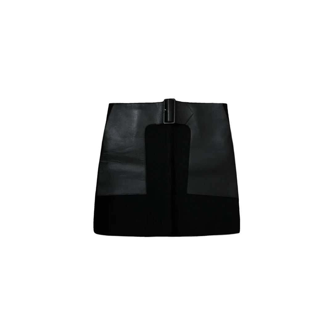 Celine Black Wool/Leather Skirt