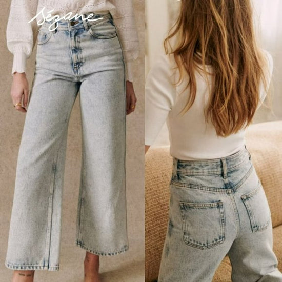 Sezane Acid Wash Wide Leg Jeans