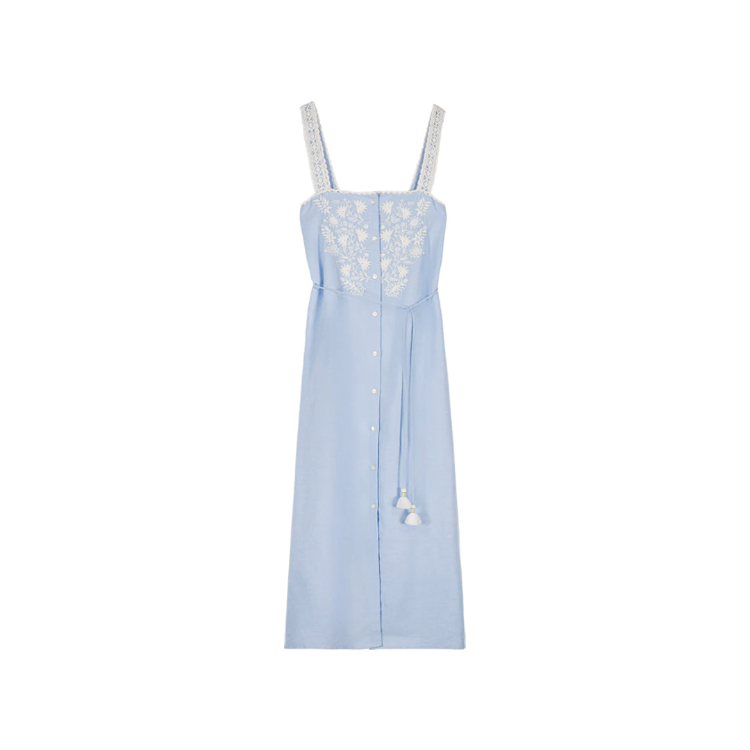 Louise Misha Blue Cotton Midi Dress