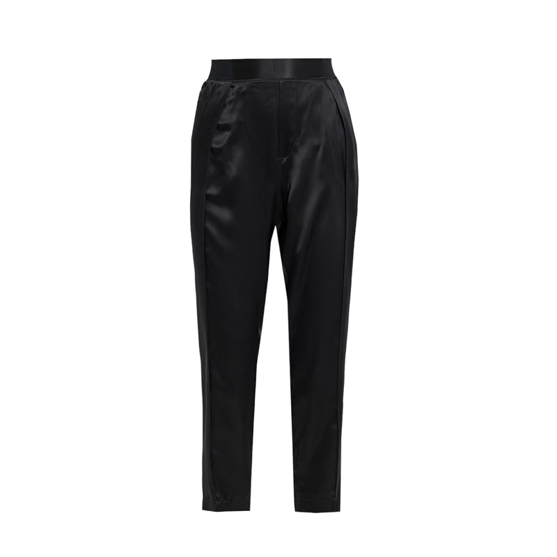 Load image into Gallery viewer, ATM Cropped Silk-Satin Black Tapered Trousers
