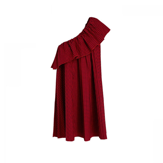 Red Valentino One-shoulder gingham mini dress