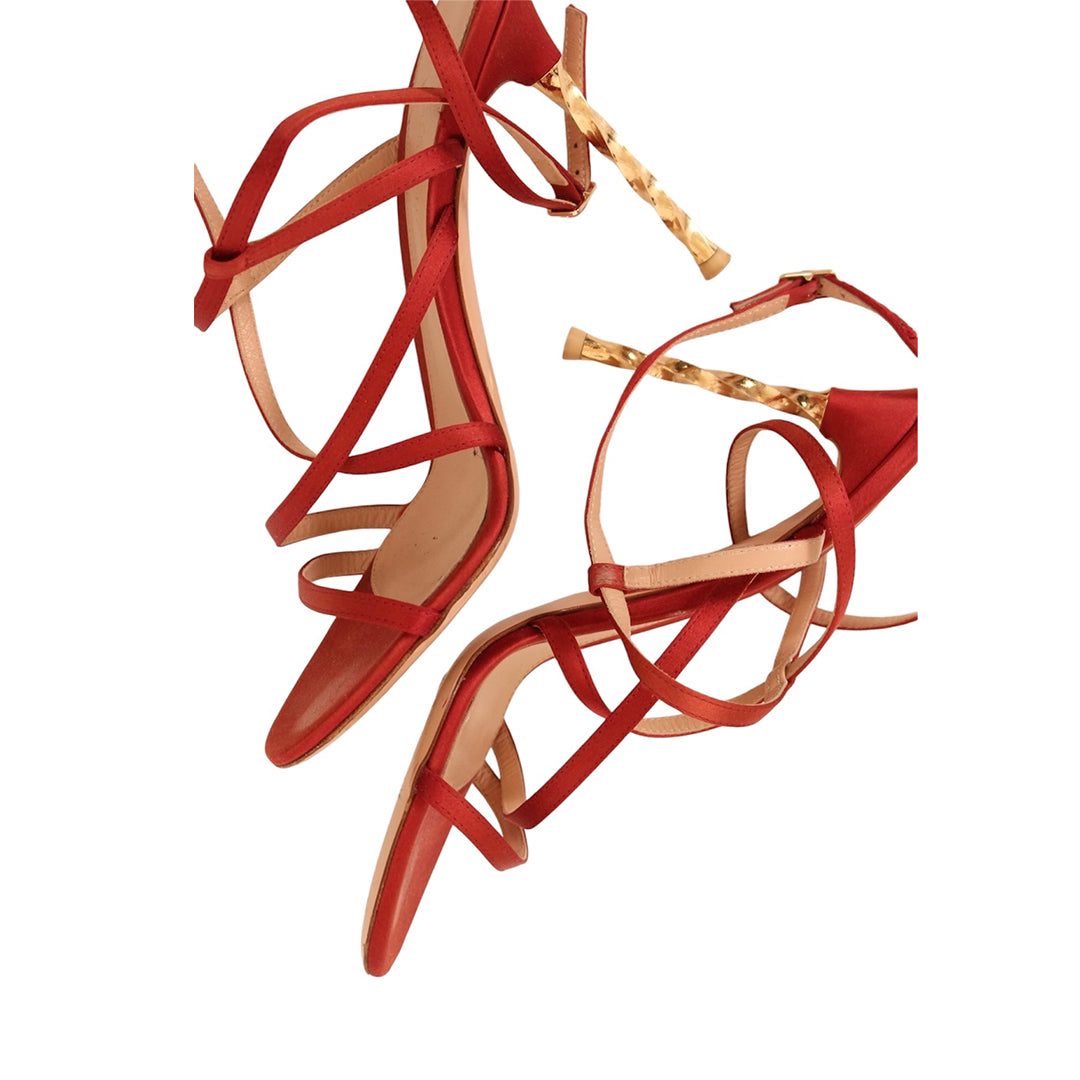 Gianvito Rossi Red Satin Strappy Heels