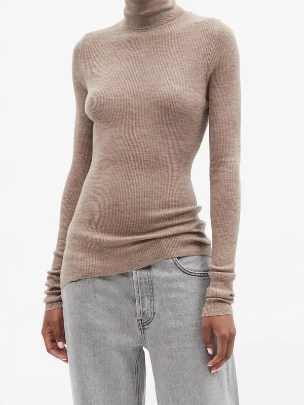 Raey Roll Neck Fine-Rib Merino-Wool Sweater