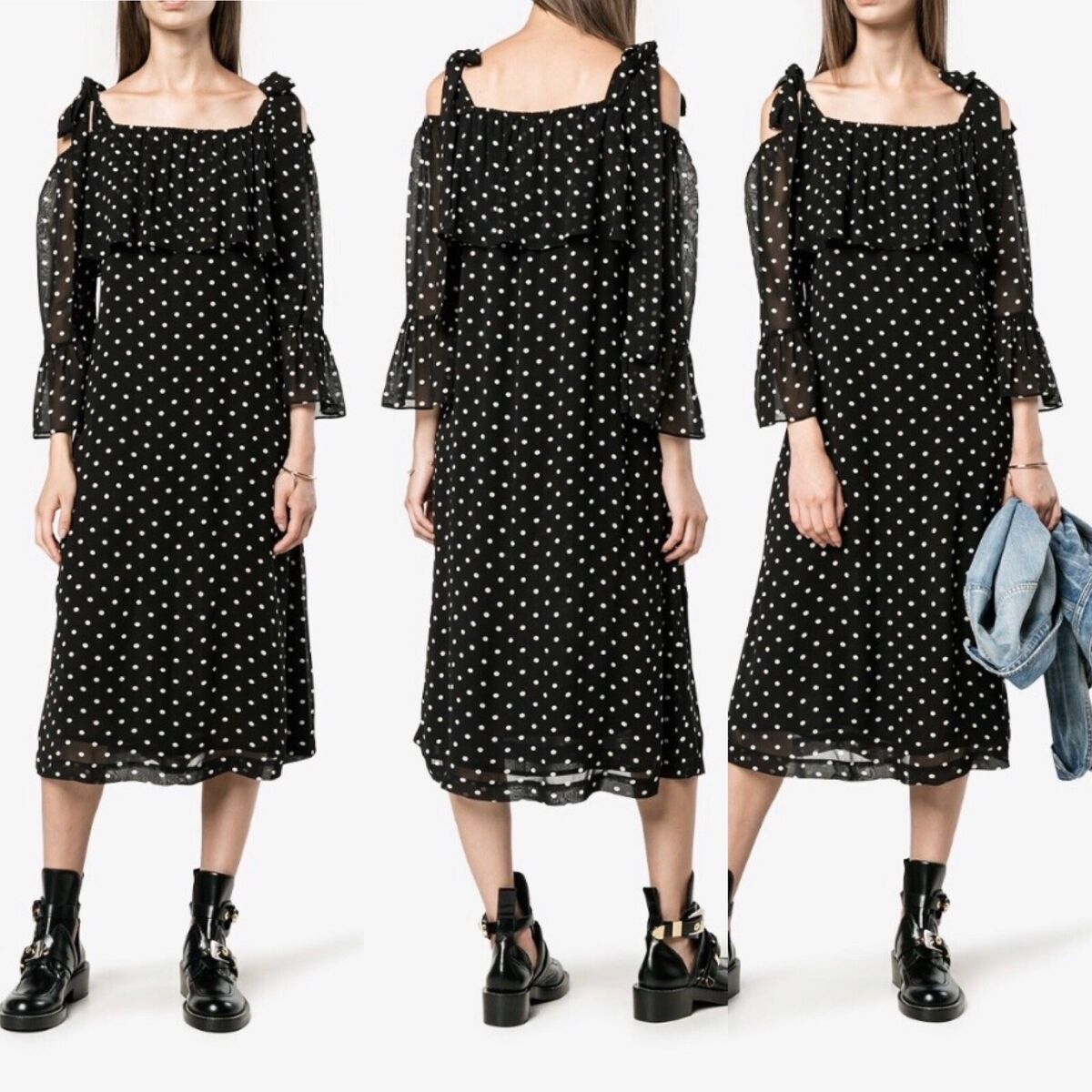 Ganni Tie Shoulder Polka Dot Dress