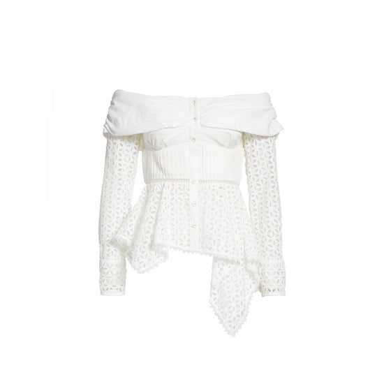 Load image into Gallery viewer, Self-Potrait Asymmetric Broderie Anglaise Top

